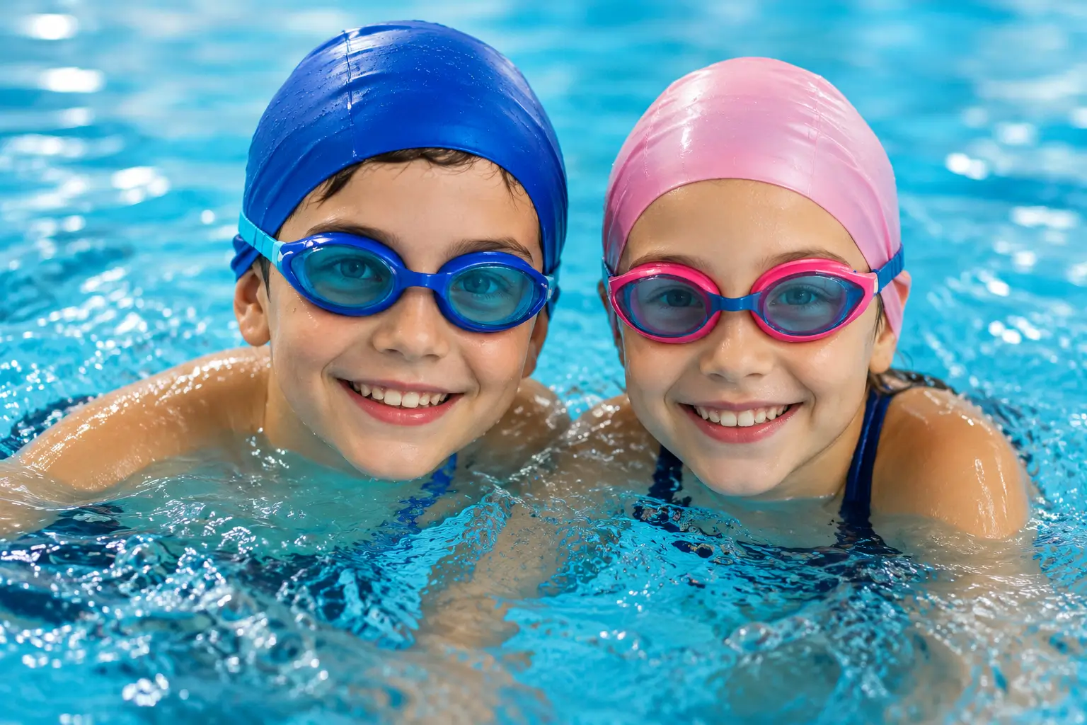 Xiquets amb ulleres de natació dins de la piscina