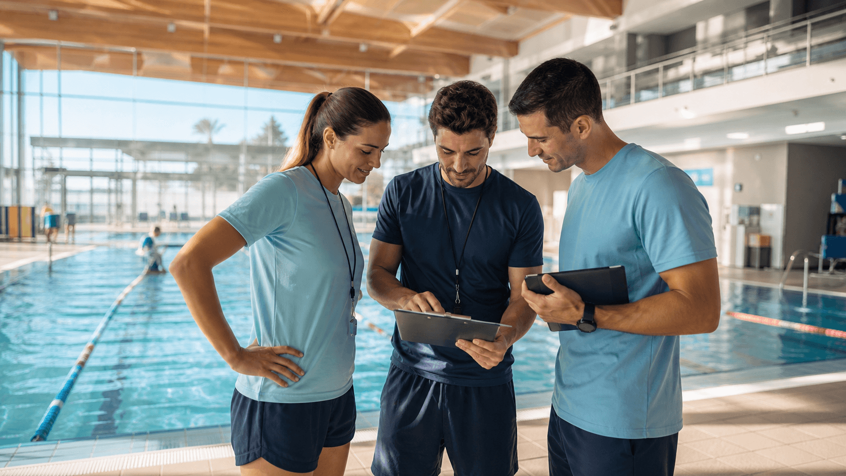 Equip tècnic coordinant l'operativa d'una piscina coberta
